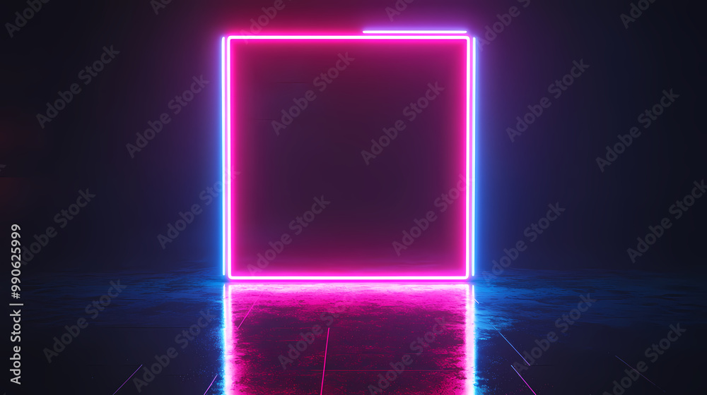 Wall mural Neon glowing square background