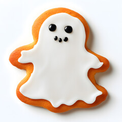 Obraz premium Halloween Ghost Cookie top view isolated on white