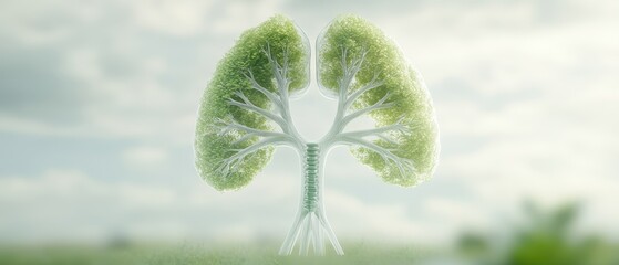 A tree with two lungs is shown in a field