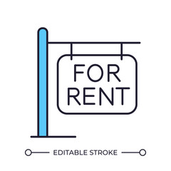 For rent sign RGB color icon. Property leasing. Real estate market. Find accomodation. House rental concept. Isolated vector illustration. Simple filled line drawing. Editable stroke