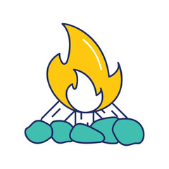 bonfire color line icon with white background vector stock illustration