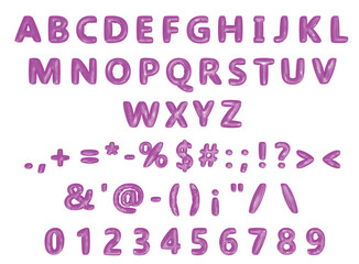 Vector alphabet with numbers and symbols, collection of pink balloon chrome 3d letters. 