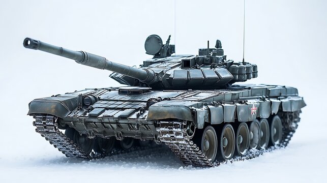 Russian T-72 Tank on a Snowy Battlefield
