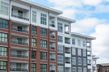 Obraz premium New Modern House Apartment Buildings in Vancouver BC. Canadian modern residential architecture. Real estate.