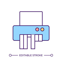 Paper shredder RGB color icon. Office equipment. Dispose confidential document. Office device. Paperwork, shredding. Isolated vector illustration. Simple filled line drawing. Editable stroke