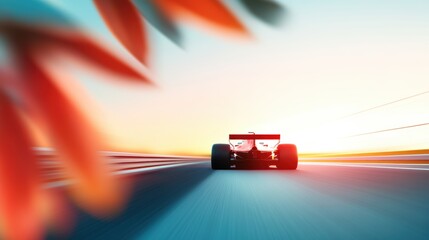 Fototapeta premium A blurry image of a race car speeding on a track, emphasizing the feeling of motion and speed.