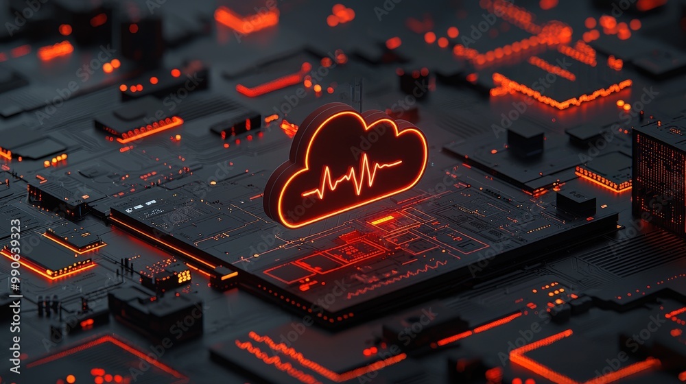 Poster glowing cloud rendering in 3d vector style