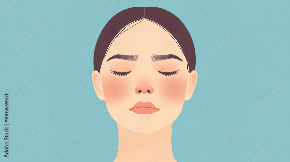 Sticker A serene illustration of a woman with closed eyes, conveying calmness and tranquility.