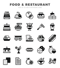 Food and Restaurant Lineal Filled icons collection. Lineal Filled icons pack. Vector illustration