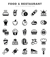 Food and Restaurant web icons in Lineal Filled style.