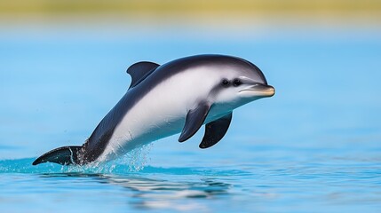 Playful Dolphin Leaping Above Calm Blue Water