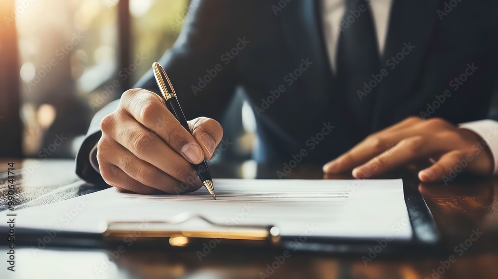 Aufkleber close-up of a hand signing a document with a pen.