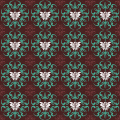 A vintage seamless floral pattern with damask flowers and ornamental winter snowflakes .Vintage fabric pattern in tones.