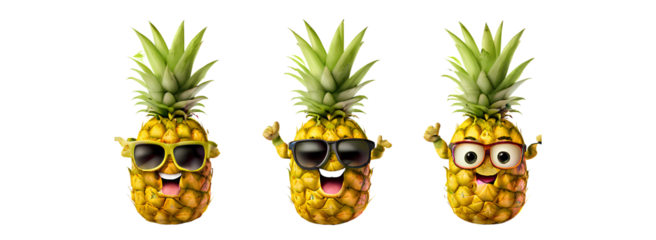 cute pineapple character isolated on transparent background