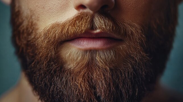 Close-up of a well-groomed natural beard with texture and detail against a simple background