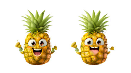 cute pineapple character isolated on transparent background