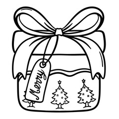 Christmas Gift Boxes Present BoxesHand-drawn Outline Doodle Set. illustration isolated on white background.
