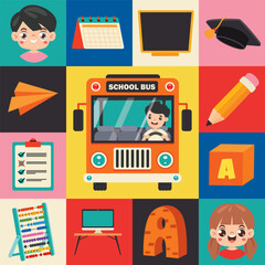 Colorful Concept Design With Childish Illustrations