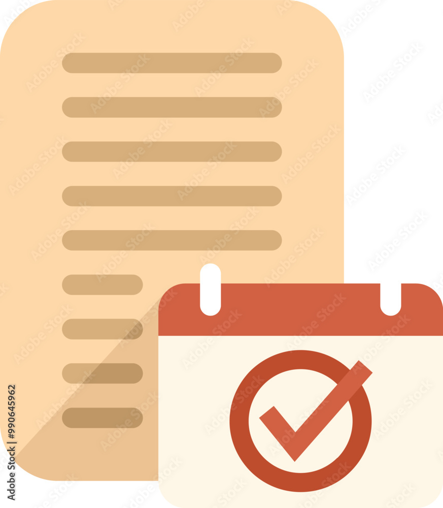 Poster calendar with check mark representing completed task near list of tasks on paper sheet