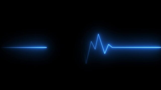 Glowing neon blue color heartbeat rate and pulse line with grid, loop motion animate footage. neon heartbeat line animation.