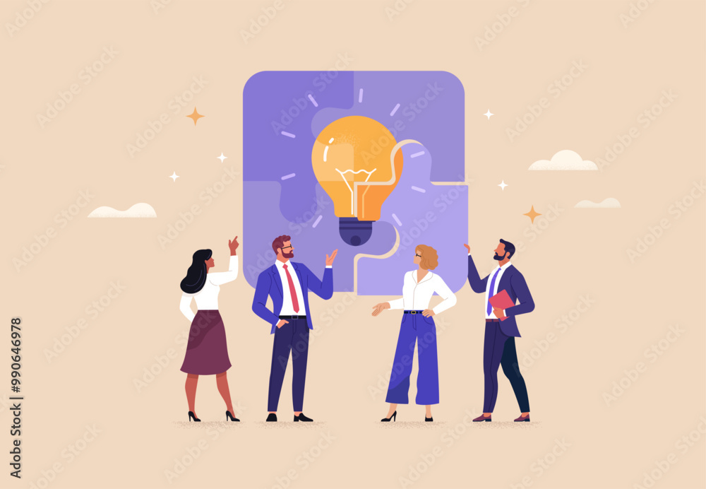 Poster business brainstorm concept. contemporary flat style abstract vector illustration of diverse people 