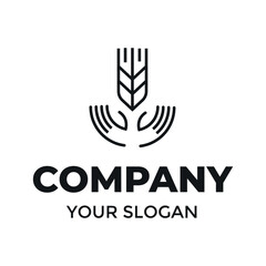 Hands and wheat, agriculture, bakery logo