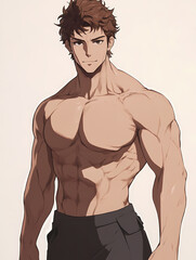 Fototapeta premium Muscular Anime Manga Hero – Powerful Buff Character