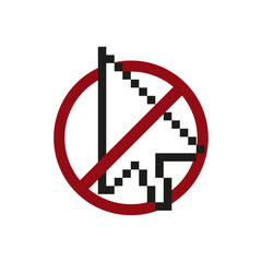 Ban click icon. Forbidden icon sign. Restricted symbol of cursor and arrow.