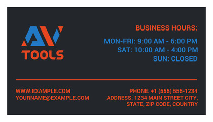 Minimalistic business card design with red and blue AV abbreviation on dark gray background. Perfect for automotive branding or any business related to car sales, services, or repairs.