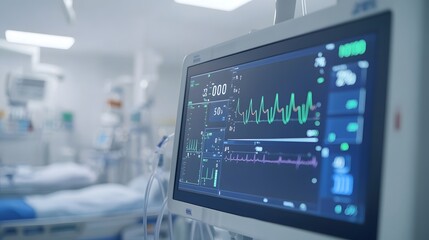 Medical Monitor Displaying Vital Signs in a Hospital Room