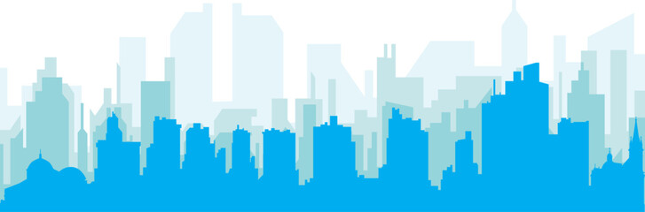 Blue panoramic city skyline poster with bluish misty transparent background buildings of MANAUS, BRAZIL