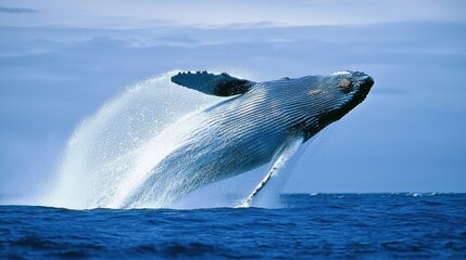 Fototapeta premium Majestic Humpback Whale Breaching in Vast Blue Ocean Waves