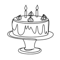 Birthday cake on stand one line art drawing 