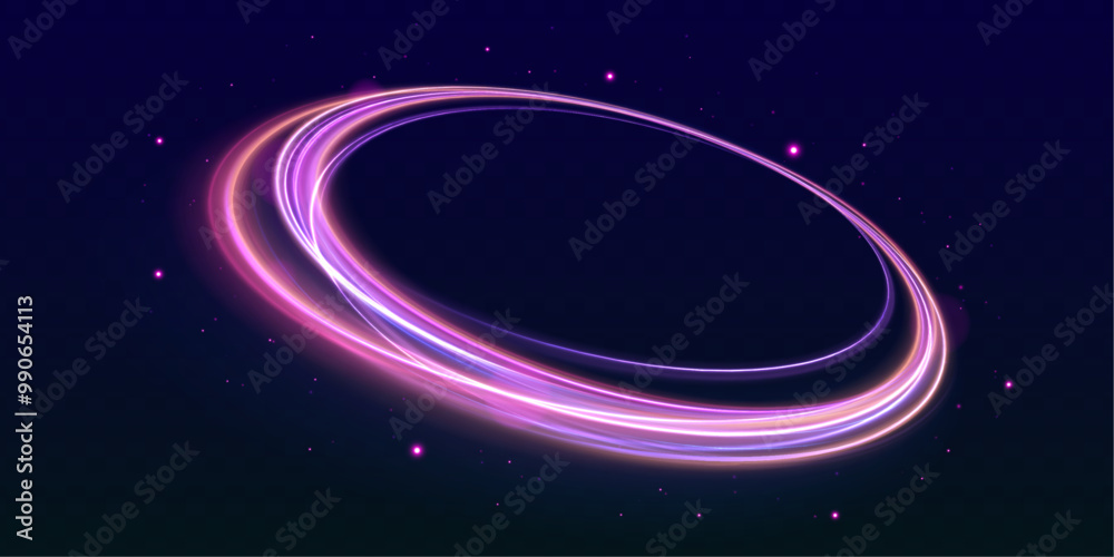 Poster rounded neon line with light effect. brilliant galaxy light blue ellipse glowing podium. abstract br
