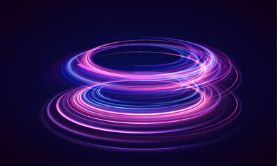 Shine round frame with light circles light effect. Expressway, the effect of car headlights. Sport car is made of polygons, lines and connected dots. Magic sparkling trails of comet. 