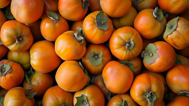 Cachi adagiati su un tavolo di legno, sguardo ravvicinato
