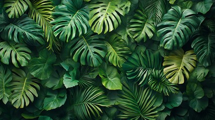 A lush, hyper-realistic arrangement of leaves creating a detailed background, with a focus on the natural textures and vein patterns.