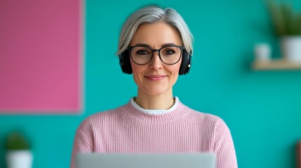 A confident call center agent with a headset providing customer support and assistance, demonstrating professionalism and focus.