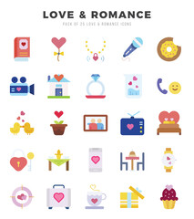 Set of 25 Love & Romance Flat Icons Pack.