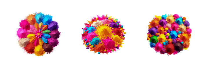 Fototapeta premium Set of Colorful powder gulal, Happy Diwali special, isolated over on transparent white background