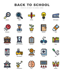 Back To School elements. Lineal Color web icon set. Simple vector illustration.