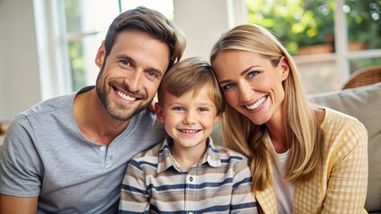 A beaming family of three shares a special moment together at home, their faces aglow with happiness and