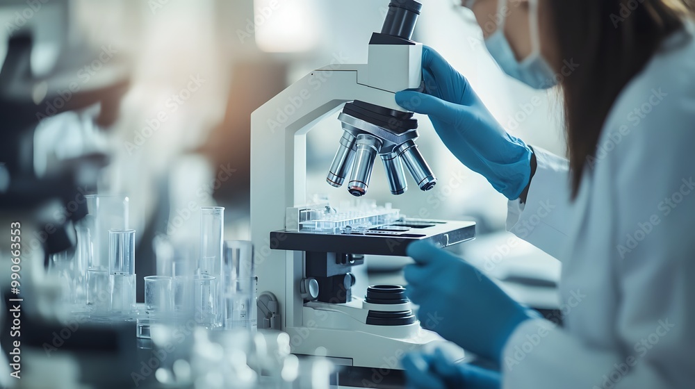 Aufkleber scientist using a microscope in a laboratory setting