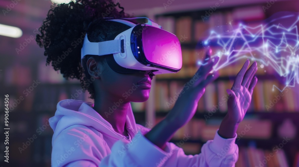Poster She is holding a controller and she is fully immersed in the game