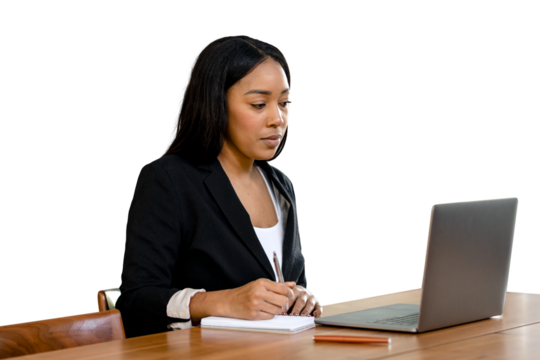 Businesswoman png working on laptop sticker, transparent background