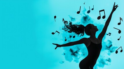 Dancer silhouette with floating musical notes