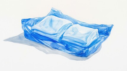 Fototapeta premium A blue packaging with two white items rests on a surface, showcasing a simple yet vibrant design with shadows