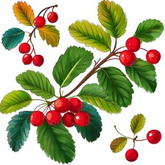 twigs with wild berries separately on a white background