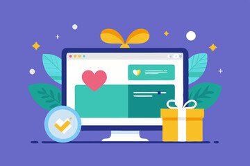 Online giving platform concept with heart icon and gift box for charity and donations