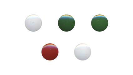 a set of colorful clear circles, empty stationery tacks in png format, front view, isolated metal push rounded pins on transparent background